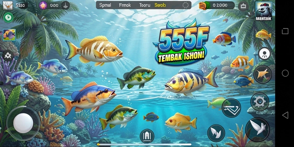 Gameplay seru dengan berbagai ikan untuk ditangkap di 555F.