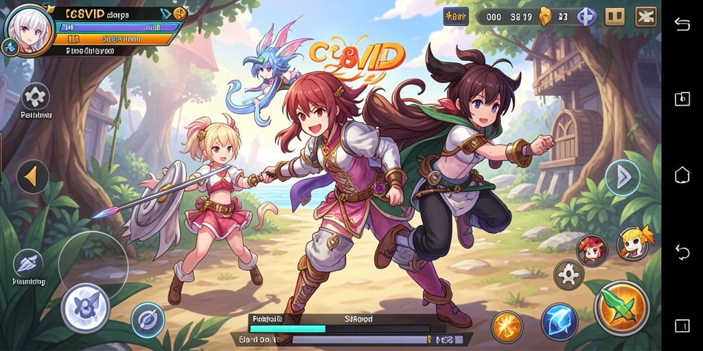 Tangkapan layar dari gameplay C8VIP yang penuh aksi dan karakter anime.