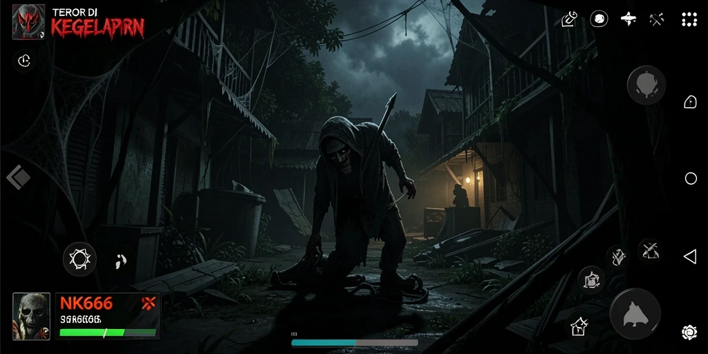 Tampilan gameplay NK666 yang mencekam dengan suasana horor yang kental.