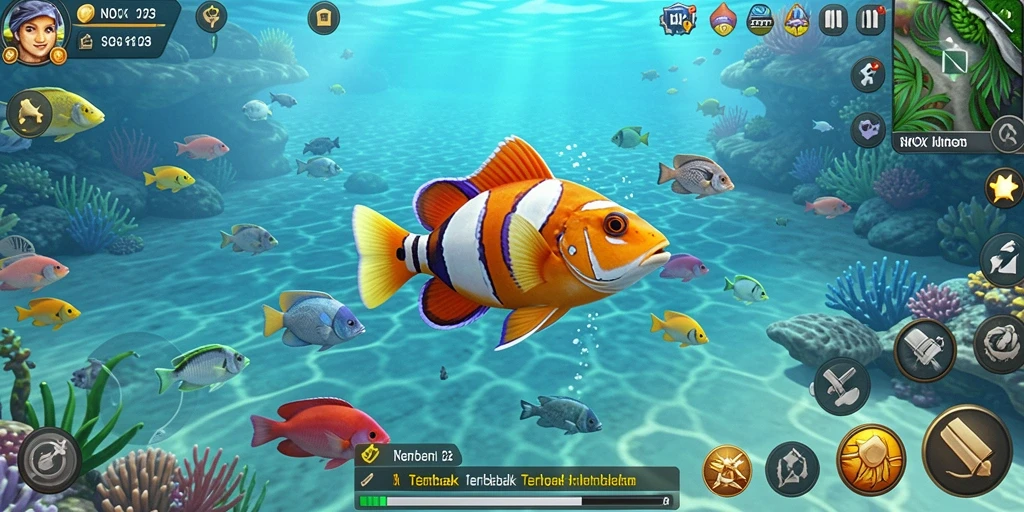 Tampilan gameplay seru dari NOX123 dengan aksi tembak ikan.