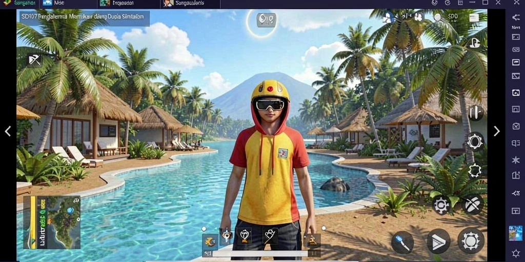 Gameplay SD107 menampilkan simulasi dunia yang kaya dan interaktif.