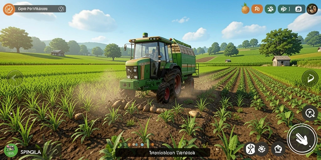 Tangkapan layar gameplay <strong>SPINGILA</strong> yang menunjukkan lahan pertanian yang subur.