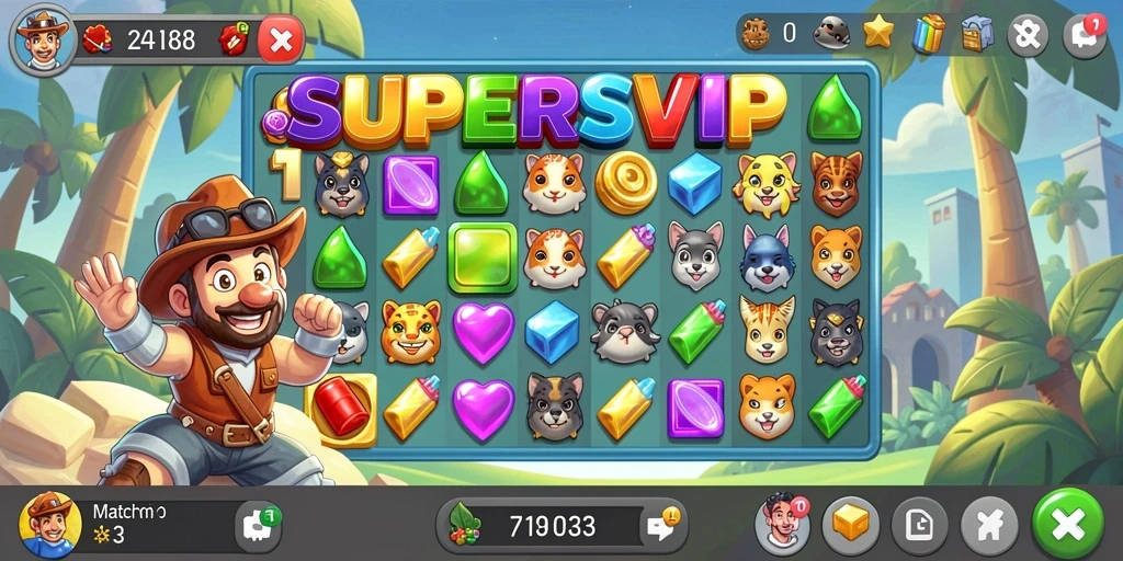 Tampilan gameplay menarik dari SUPERSVIP saat bermain Match-3.