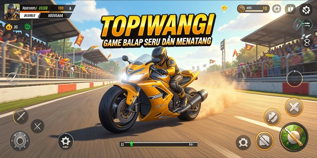 Screenshot gameplay <strong>TOPIWANGI</strong> menampilkan aksi balap yang menegangkan.